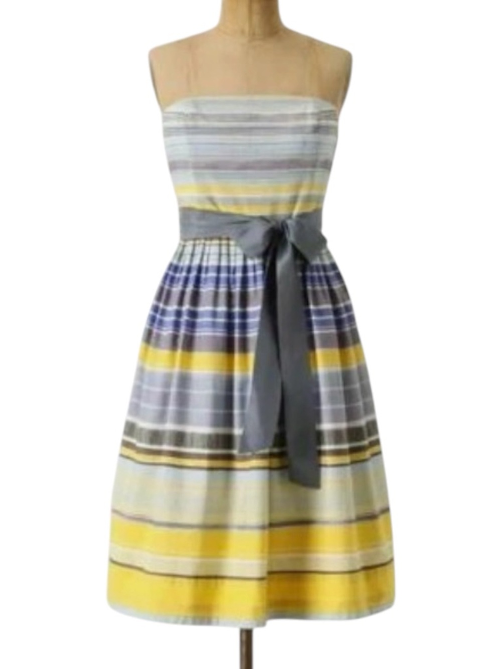 Anthropologie Maeve Cotton Yellow/Blue Stripe Strapless Sun Dress (2/4)
